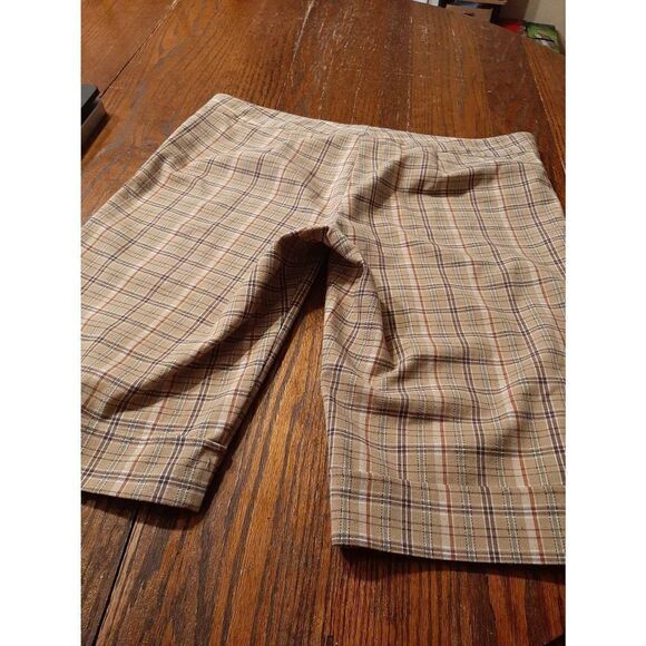 Juniors Jr Size 11 Paper Doll Plaid Cuffed Hem Bermuda Shorts Brown Blue - Picture 4 of 5